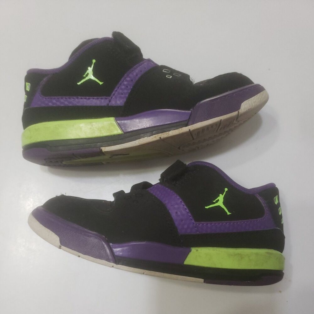 Jordan Shoes Boys 10c Hook and Loop High Top Black Jump Man Purple Green Sneaker